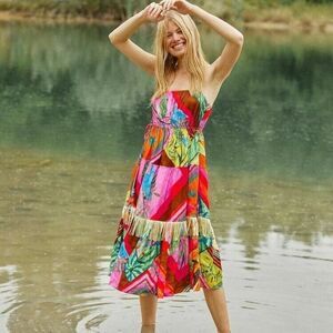 FarmRio Colorful Strapless Maxi Dress